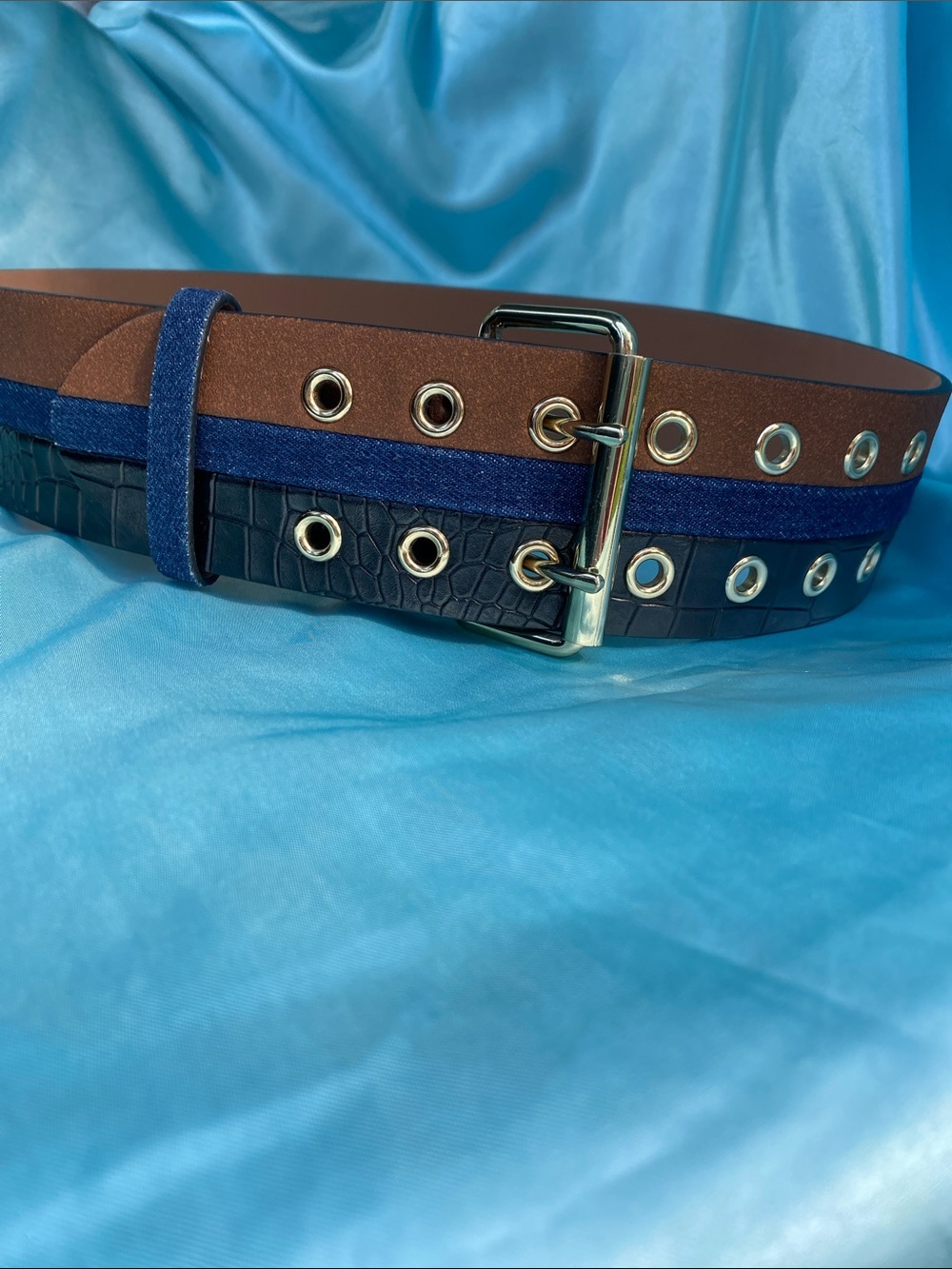 BCBGMaxazria Brown black and Blue Double-Texture Belt with Metal Eyelets